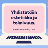 Piirretty laptop pöydän päälle. Näytöllä lukuu 