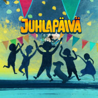 Piirretyssä kuvassa näkyy keltavihreää taustaa vasten lapsia ja Fea-koira tanssimassa. Kuvassa on värikkäitä viirejä ja keskellä kuvaa on discopallo, jonka päälle on kirjoitettu teksti Juhlapäivä.